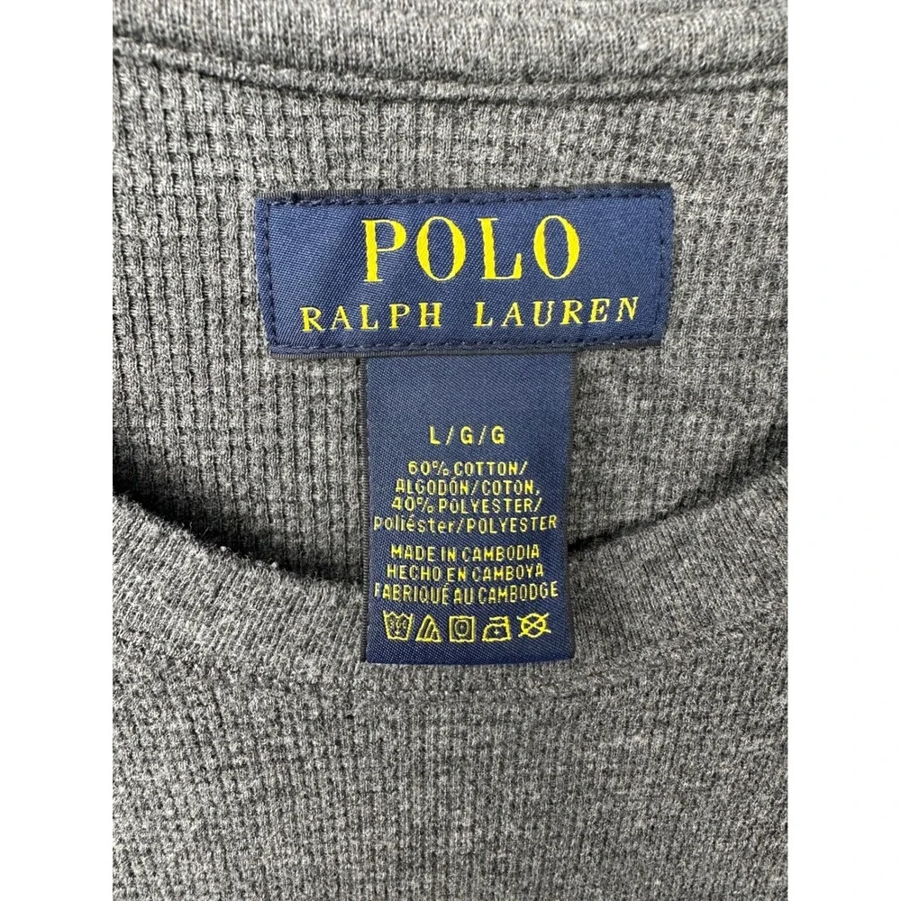 Polo Ralph Lauren Thermal Shirt Men Large Gray Waffle Knit Long Sleeve Pony Logo